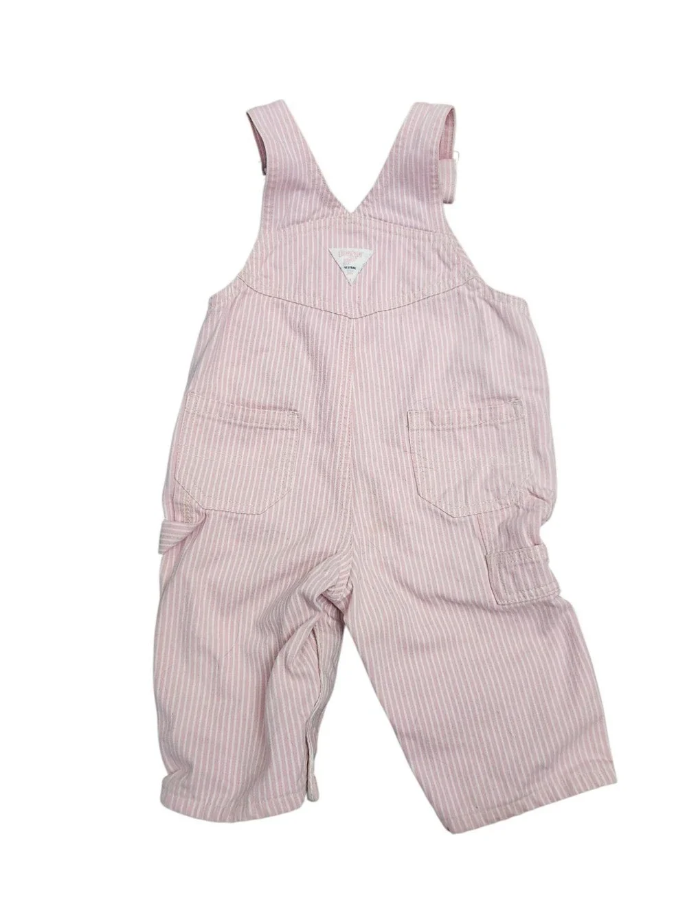Oshkosh Vestbak Overalls Pink Stripe Railroad Girls 3-6 Months Denim Bib Baby